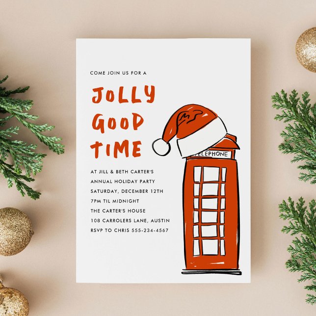 Jolly Good Time London Red Telephone Box Santa Hat Holiday Card (Jolly Good Time London Red Telephone Box Santa Hat Holiday Card)