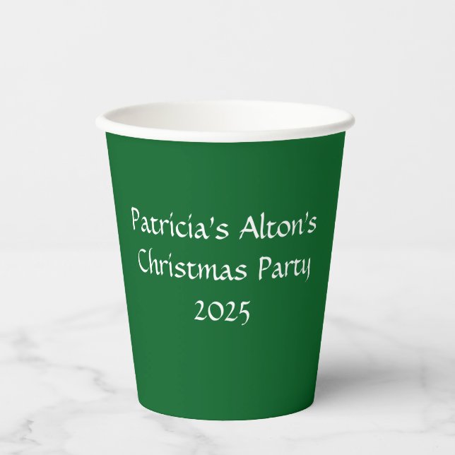 Jolly Green & White Christmas Party:  Paper Cups (Front)