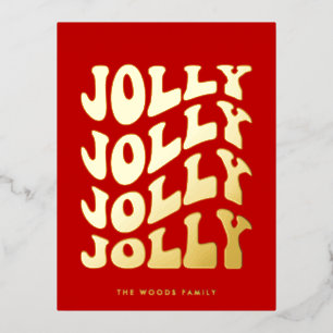 Jolly Groovy Wavy Red Christmas Gold Foil Holiday Postcard