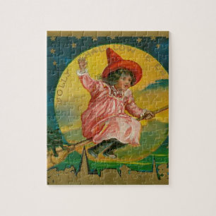 Jolly Halloween Vintage Witch Jigsaw Puzzle