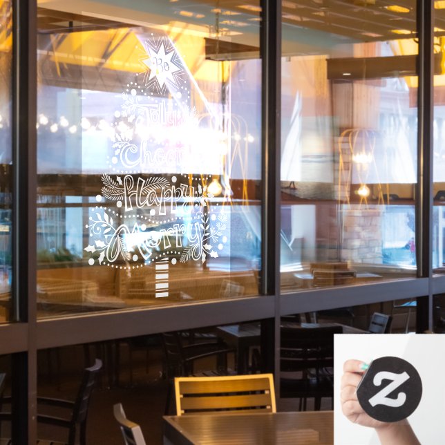 Jolly Happy Cheery Merry Christmas Tree Window Cli (Restaurant Window)