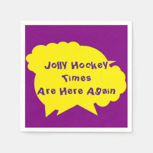 Jolly Hockey Times Motif on yellow splash purple Napkin
