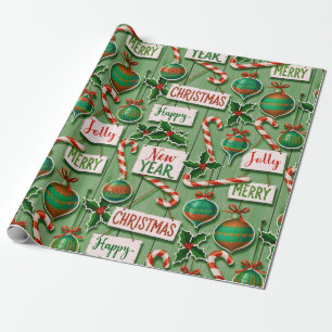 Jolly Holiday Jumble Green Wrapping Paper