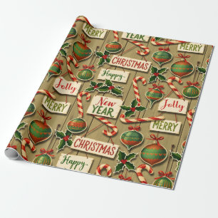 Jolly Holiday Jumble Sepia Tone Wrapping Paper