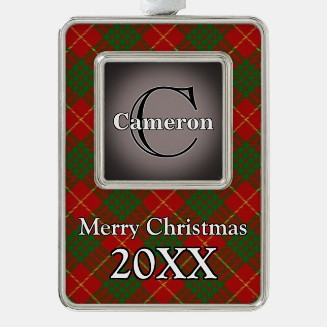 Jolly Holidays Clan Cameron Tartan Silver Plated Framed Ornament (Front)