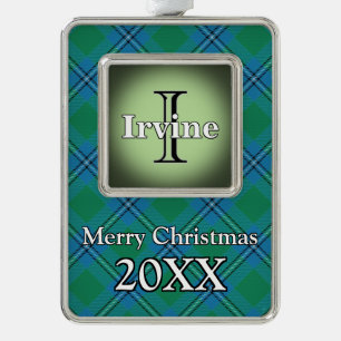 Jolly Holidays Clan Irvine Irwin Tartan Silver Plated Framed Ornament