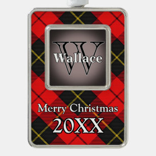 Jolly Holidays Clan Wallace Red and Black Tartan Silver Plated Framed Ornament