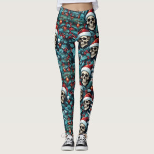 Jolly Holly Santa Skulls with Ornaments Leggings
