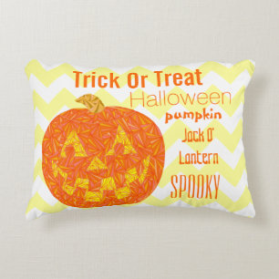Jolly Jack O Lantern Halloween Pumpkin Chevron Decorative Cushion