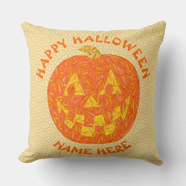 Jolly Jack O Lantern Halloween Pumpkin Cushion (Front)