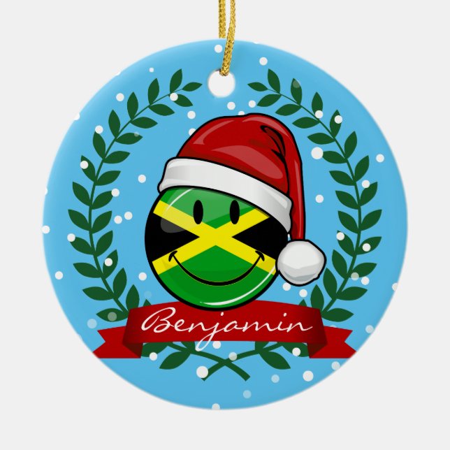 Jolly Jamaican Flag Christmas Style Ceramic Tree Decoration (Front)