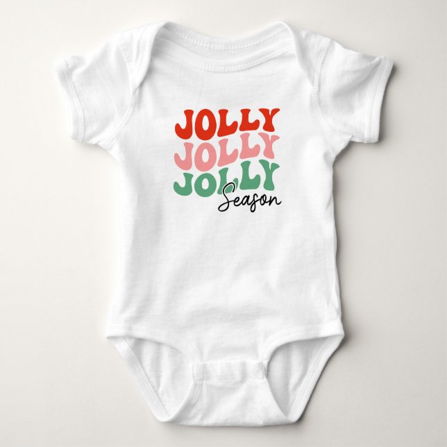 Jolly Jolly Jolly Season  Retro Holiday Typography Baby Bodysuit (Front)