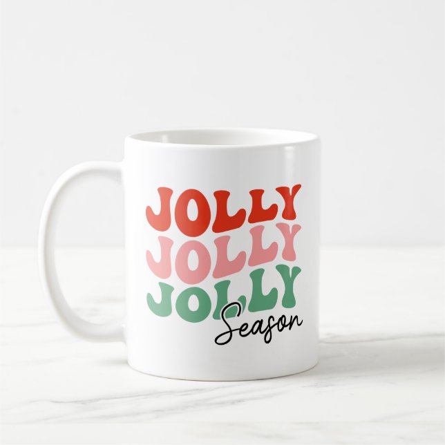 Jolly Jolly Jolly Season  Retro Holiday Typography Coffee Mug (Left)