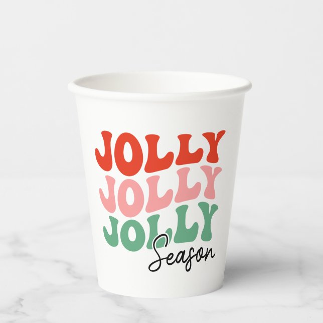 Jolly Jolly Jolly Season  Retro Holiday Typography Paper Cups (Front)