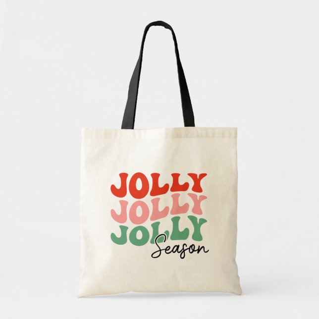 Jolly Jolly Jolly Season  Retro Holiday Typography Tote Bag (Front)