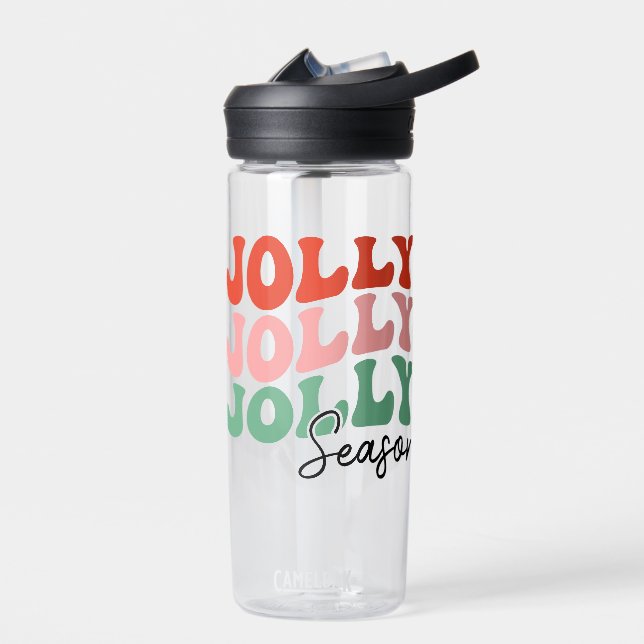 Jolly Jolly Jolly Season  Retro Holiday Typography Water Bottle (Left)