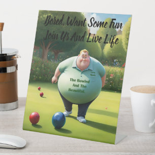 Jolly Lawn Bowler Man,  Pedestal Sign