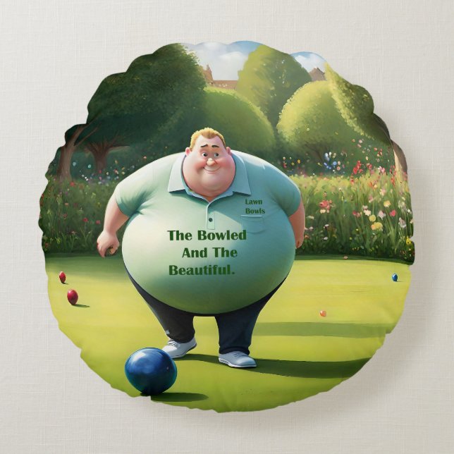 Jolly Lawn Bowler Man, Round Cushion (Front)