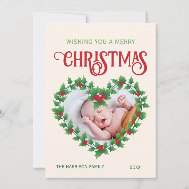 Jolly Leaf Heart Christmas Frame Photo  Holiday Card (Front)