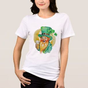 Jolly Leprechaun Drinking Beer Shamrock Brew Pub Tri-Blend Shirt