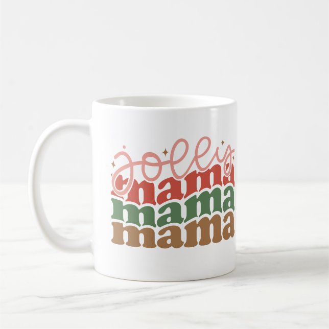 Jolly Mama Retro Groovy Christmas Holidays Coffee Mug (Left)