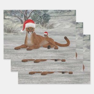 Jolly Mountain Lion With Cub Wrapping Paper Sheet