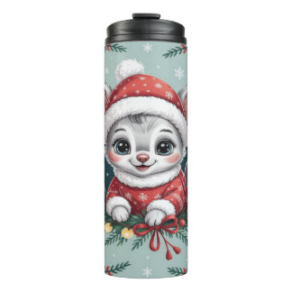 Jolly Mouse in Christmas Wreath Thermal Tumbler