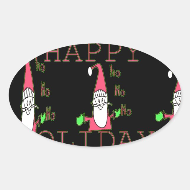 Jolly Mouse Santa: A Fun Holiday Illustration. Oval Sticker (Front)