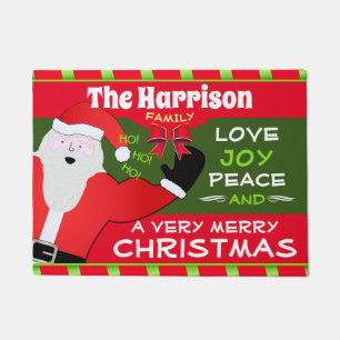 Jolly Old Santa with Your Family Name   Christmas Doormat
