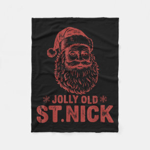 Jolly Old St Nick Santa Claus Vintage Christmas Fleece Blanket