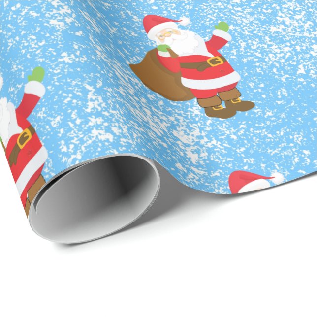 Jolly Ole Saint Nick Blue Sponge Paint Snow Wrapping Paper (Roll Corner)