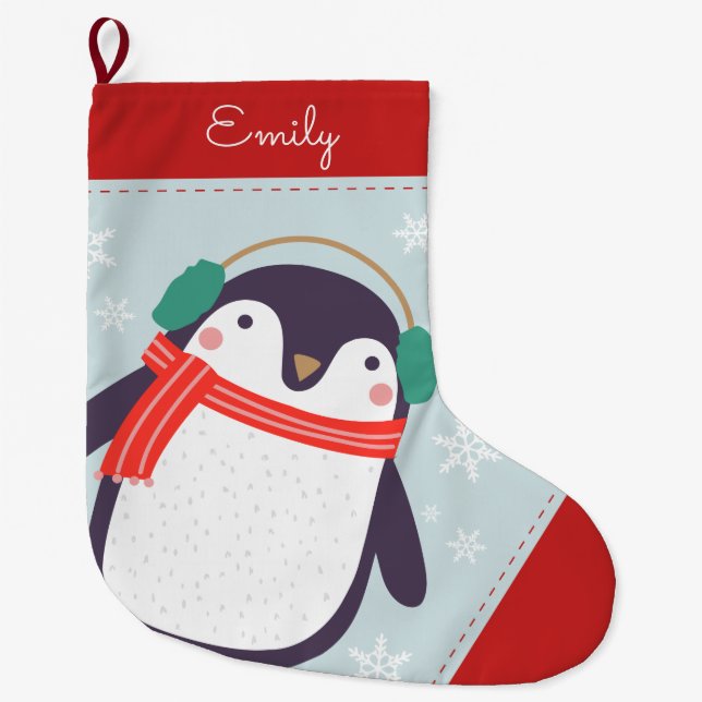 Jolly Penguin Large Christmas Stocking (Front)