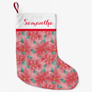Jolly Pink And Red Poinsettia Personalised Name Small Christmas Stocking