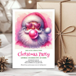 Jolly pink santa chewing gum watercolor holiday  invitation