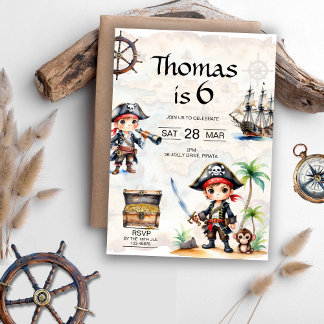 Jolly Pirates 6th Birthday Invitation