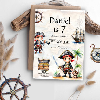 Jolly Pirates 7th Birthday Party Invitation