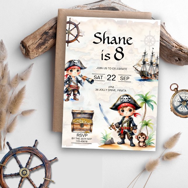 Jolly Pirates 8th Birthday Party Invitation (Creator Uploaded)