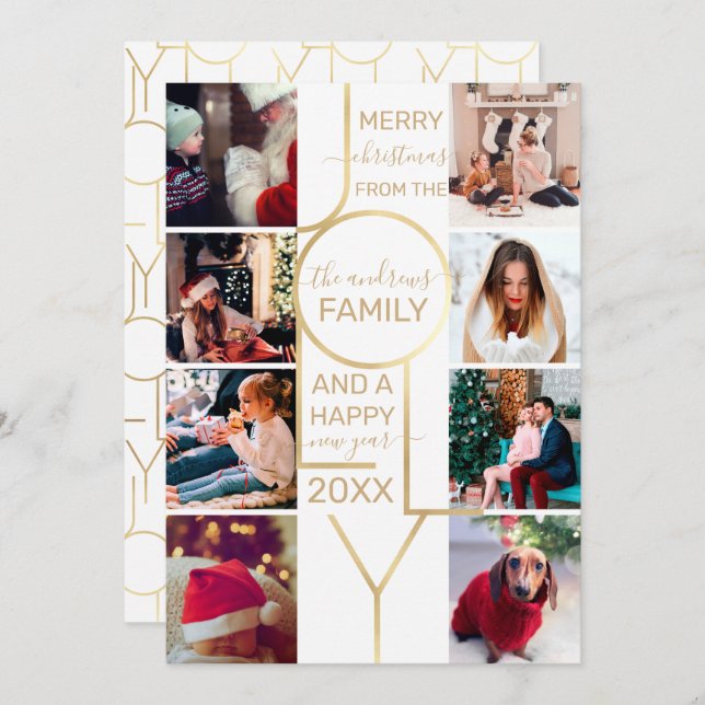 Jolly Quote Gold White Typography Photo Christmas Holiday Card (Front/Back)