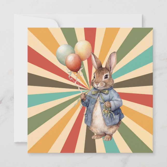 Jolly Rabbit holding balloons Card (Front)
