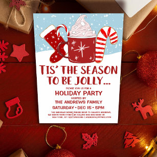 Jolly Red Blue Cocoa Candy Cane Stocking Holiday Invitation