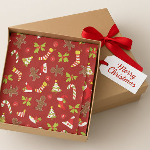Jolly Red Christmas Candy Canes, Gingerbread  Tissue Paper