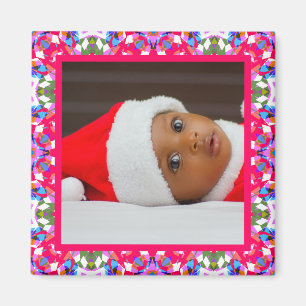 Jolly Red Green Blue Christmas Photo Picture Frame Magnet