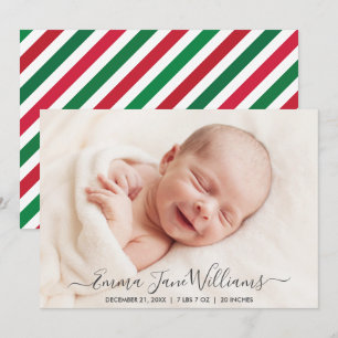 Jolly Red Green Striped Birth Announcement Photo