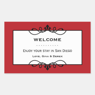 Jolly red wrought iron frame out of town gift bag rectangular sticker