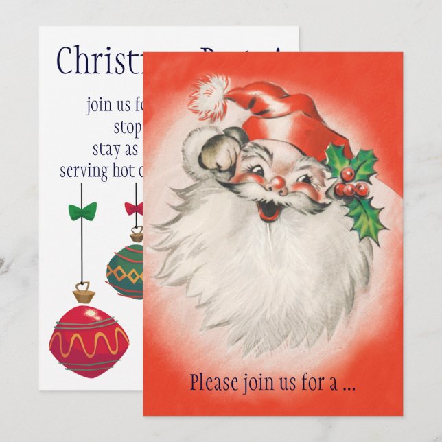 Jolly Retro Santa Claus Christmas Party Invitation (Front/Back)
