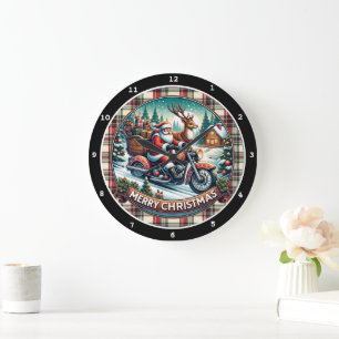 Jolly Rider Santa" - Motorcycle Christmas Large Clock