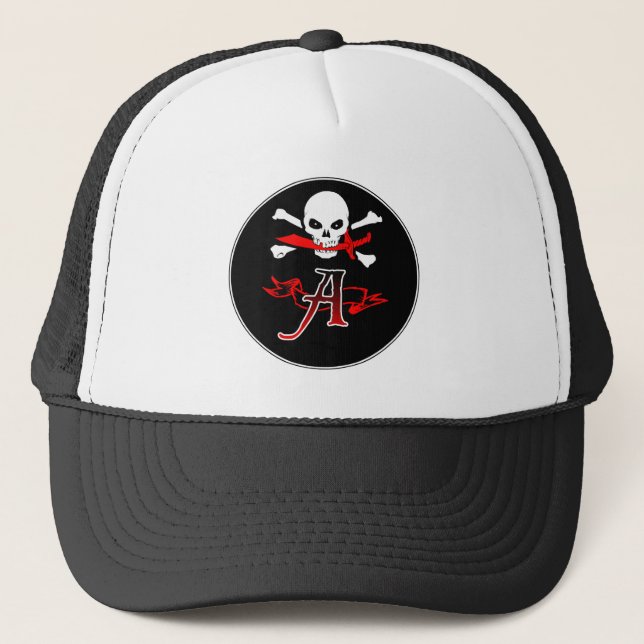 Jolly Roger A Monogram Initial Trucker Hat (Front)