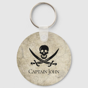 Jolly Roger and Name on Vintage Key Ring
