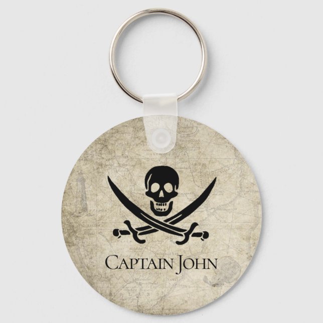 Jolly Roger and Name on Vintage Key Ring (Front)