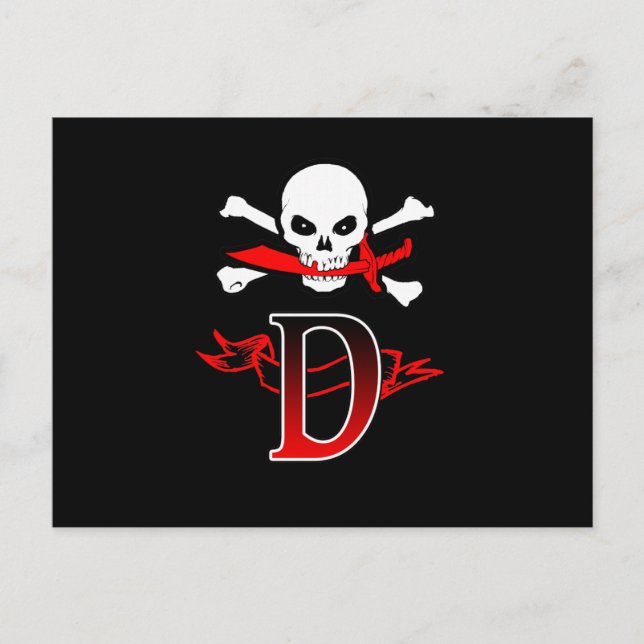 Jolly Roger D Monogram Initial Postcard (Front)